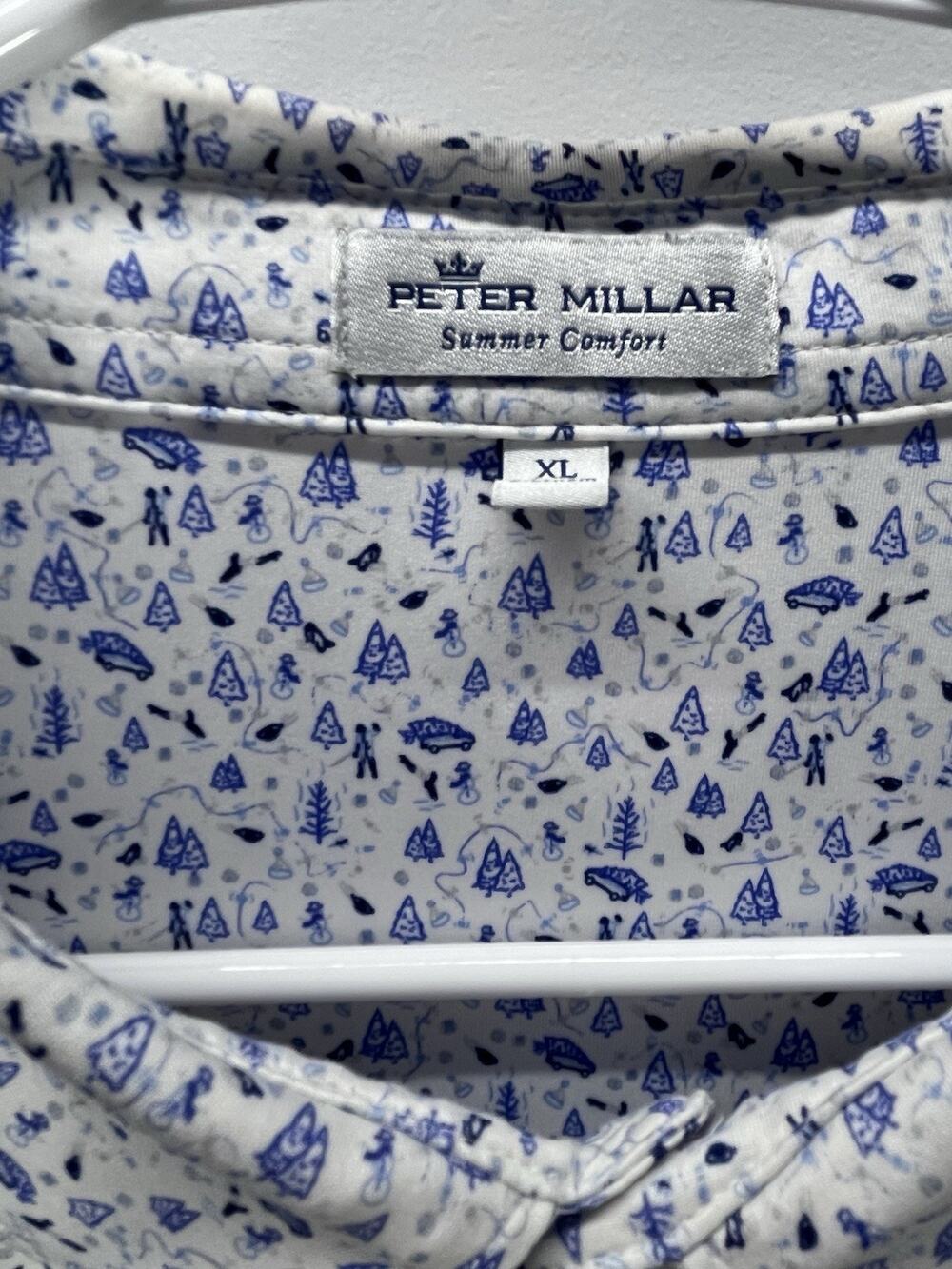 Peter Millar Camping "Summer Comfort" performance jersey golf polo shirt XL Whit